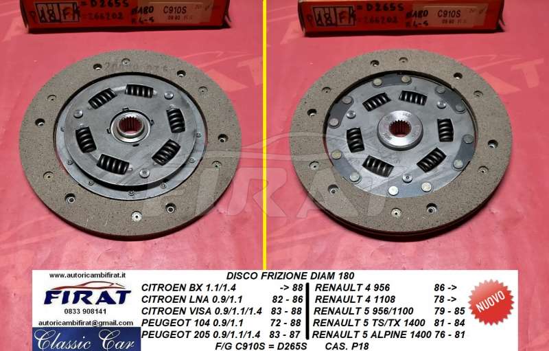 DISCO FRIZIONE CITROEN BX-VISA PEUGEOT 104 - R5 DIAM.180 (C910S)